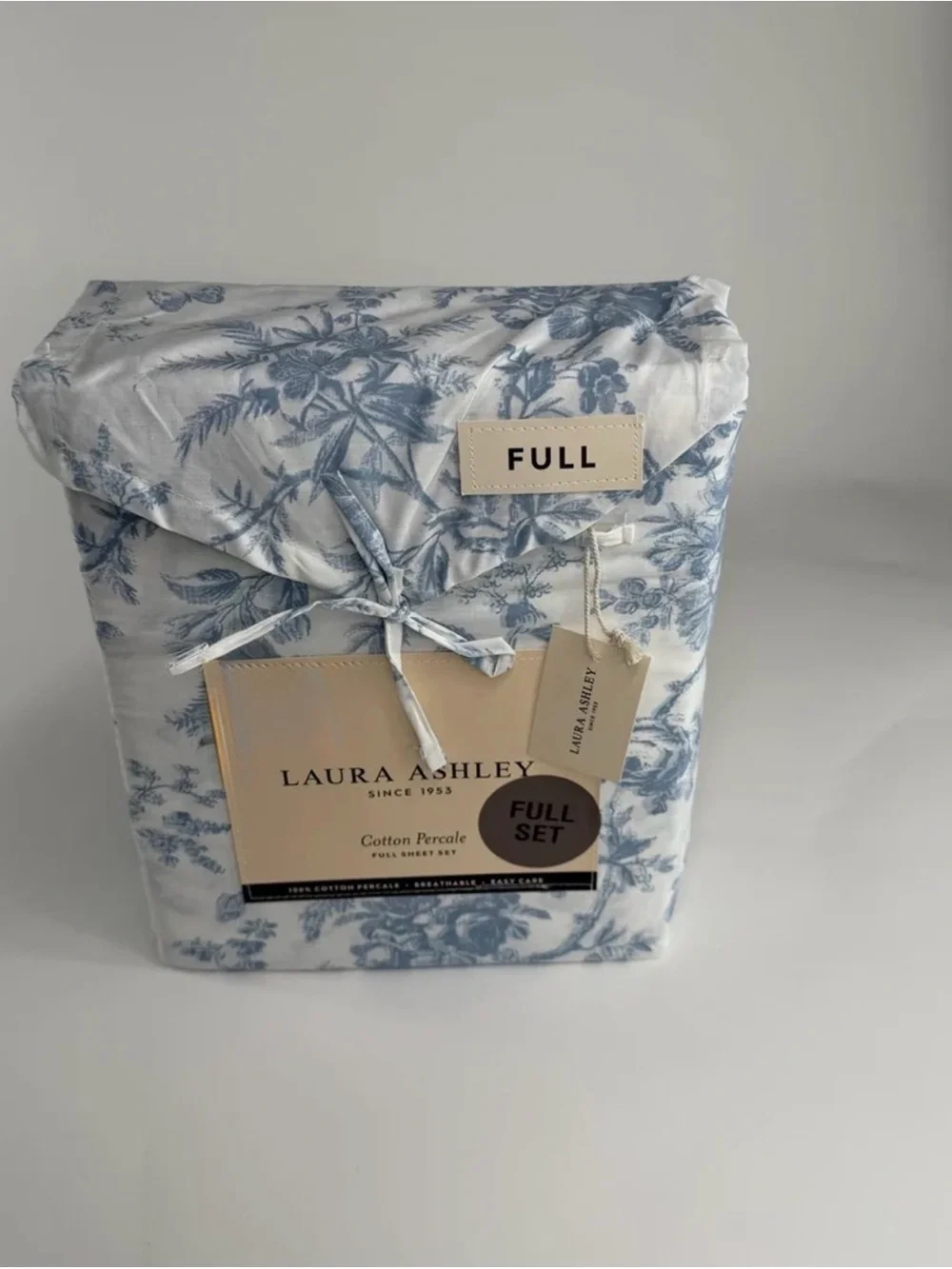Laura Ashley Full Sheet Set with Blue Floral Walled Garden Pattern ~ NWT